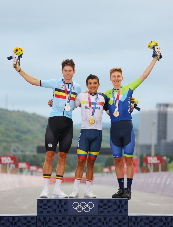 El podio de ciclismo de ruta en los Juegos Olímpicos. Foto: Getty